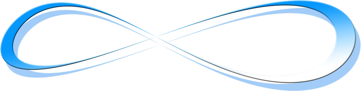 a blue and white infinity symbol on a black background, a computer rendering, inspired by W. Lindsay Cable, lasers in mid flight, crossing road, sirius a and sirius b, very elongated lines