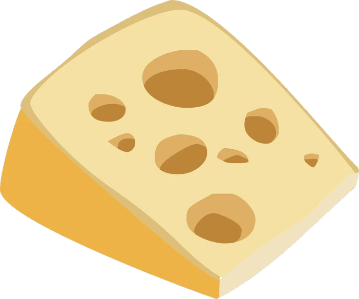 a piece of cheese with holes on it, an illustration of, pixabay, mingei, isometric view from behind, with a black background, full color illustration, straw