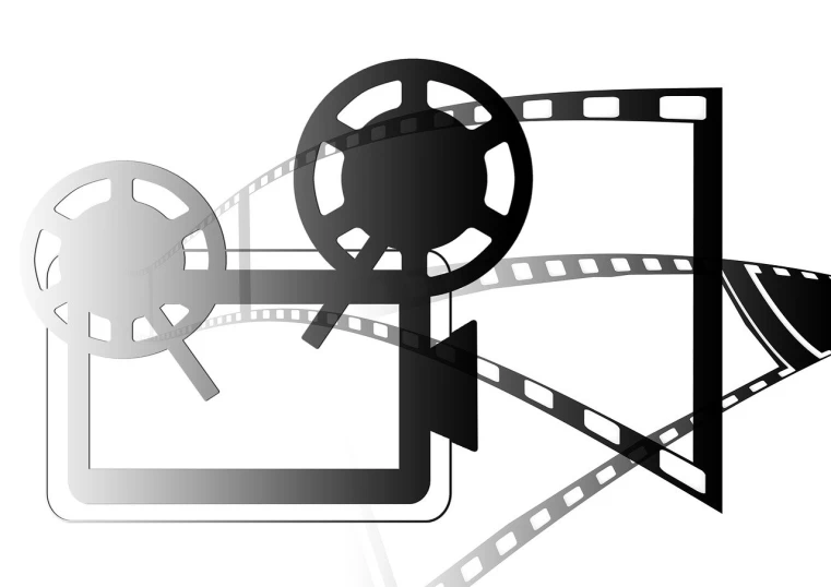 a black and white photo of a film reel, a picture, pixabay, video art, stylized silhouette, photo of the cinema screen, imdb poster style, on a white background