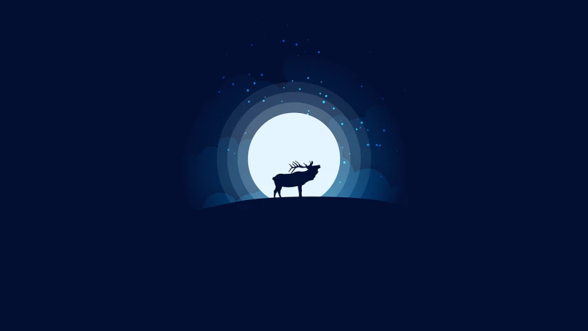 a deer standing in front of a light at the end of a tunnel, an illustration of, shutterstock, moon light in the top background, vector design, excellent use of negative space, elk