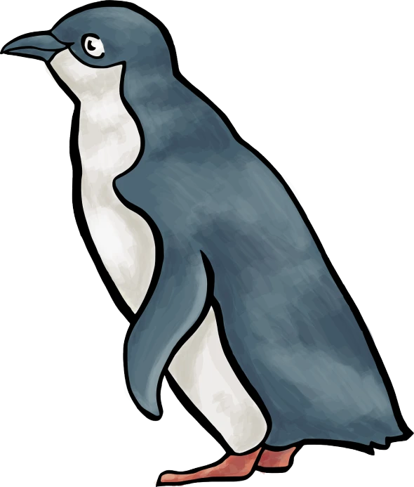 a drawing of a penguin on a white background, an illustration of, by Kōno Michisei, pixabay, cel shaded vector art, plesiosaur, blue gray, 2d side view