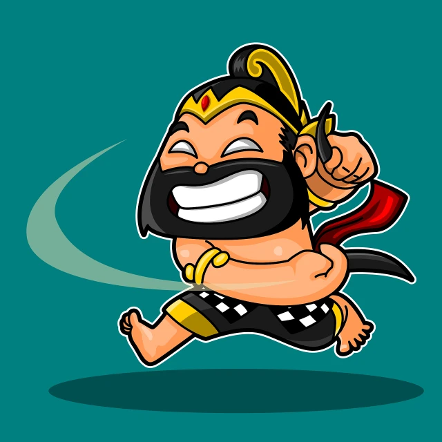 a cartoon character running with a sword in his hand, inspired by Hu Zaobin, samikshavad, asuras giant yaksha statues, big chin, sultan, speed