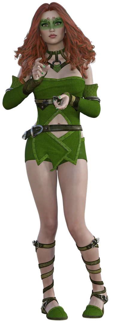 a woman dressed in green posing for a picture, a low poly render, inspired by Luigi Kasimir, trending on polycount, renaissance, v from devil may cry as an elf, physical : tinyest midriff ever, full body close-up shot, leeloo outfit