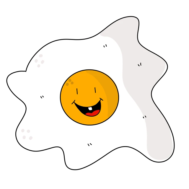 a fried egg with a smiley face on it, an illustration of, mingei, on a flat color black background, cartoon style illustration, blob, masterpiece illustration