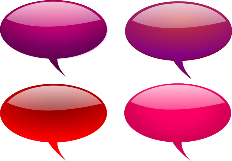 a set of four different colored speech bubbles, vector art, by Julian Allen, flickr, red and purple, gloss, ((pink)), albuquerque