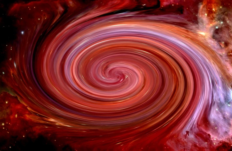 a spiral in the center of a galaxy, inspired by Peggy Bacon, abstract illusionism, in a red dream world, turbulent blood lake, unwind!, on a planet of maelstrom