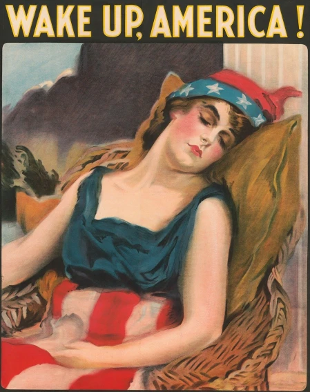 a painting of a woman sleeping in a chair, by James Montgomery Flagg, flickr, american realism, uncle sam, the front of a trading card, eyes closed, fourth of july