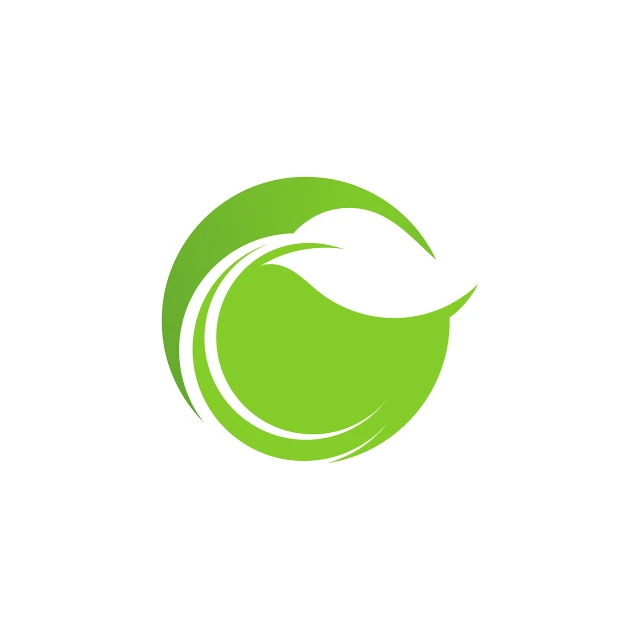 a green leaf logo on a white background, a picture, art deco, bird view, circle forms, created in adobe illustrator, :6