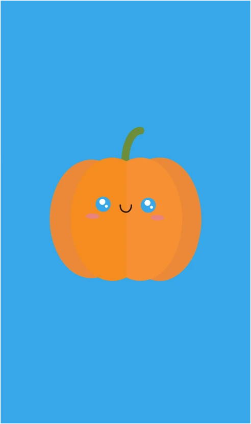a cartoon pumpkin on a blue background, vector art, mingei, just a cute little thing, minimalistic illustration, 1128x191 resolution, made with illustrator