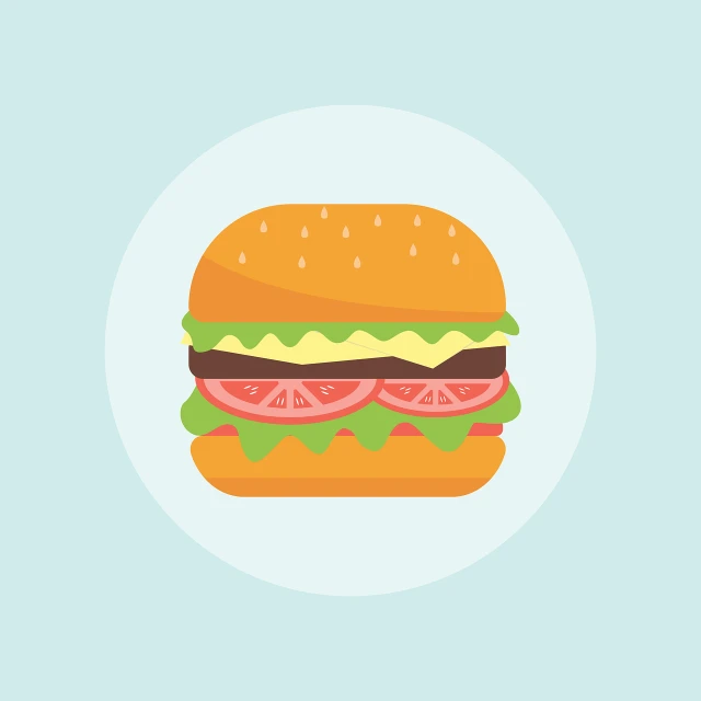 a hamburger with lettuce, tomato, and cheese, vector art, shutterstock, flat icon, sharp focus illustration, miami. illustration