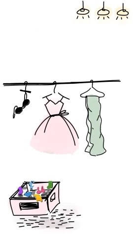 a drawing of a dress hanging on a clothes line, happening, other stuff, blurry and dreamy illustration, fancy dress, set photo
