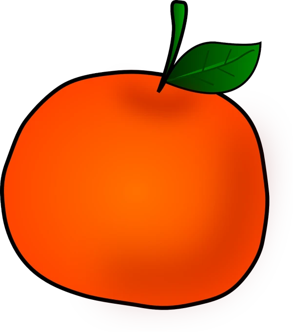 an orange with a leaf on top of it, inspired by Masamitsu Ōta, pixabay, sōsaku hanga, a human-like juicy peach, children\'s book drawing, orange red black white, computer - generated