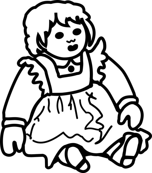 a black and white drawing of a little girl, by Harry Beckhoff, pixabay, childrens toy, a wooden, biedermeier, scary