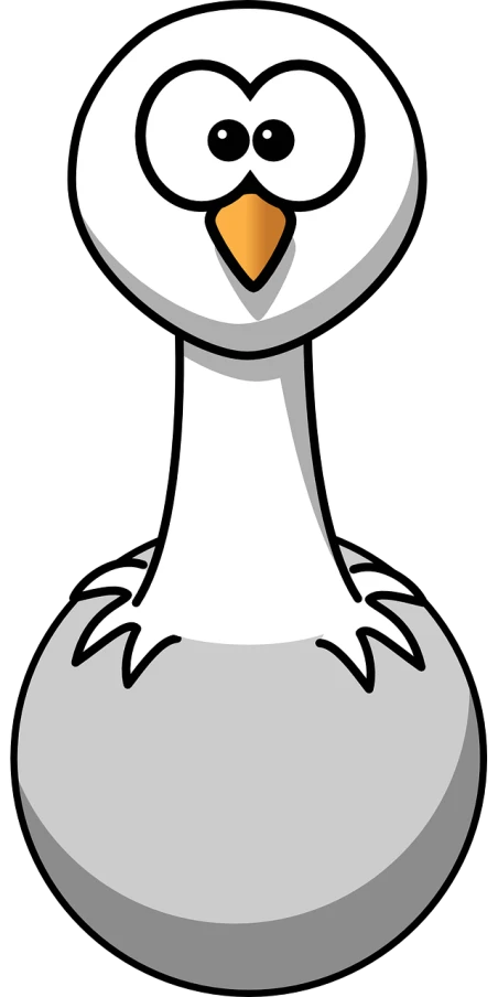 a white bird with glasses on it's head, vector art, inspired by Jacob Duck, pixabay, digital art, very long neck, standing with a black background, cute goose, black and white vector art