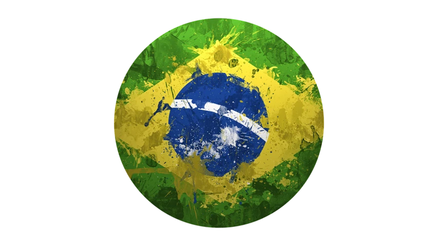 a soccer ball with the flag of brazil painted on it, an illustration of, by João Artur da Silva, shutterstock, splatter paint, amoled wallpaper, circle, 3 0 0 mm