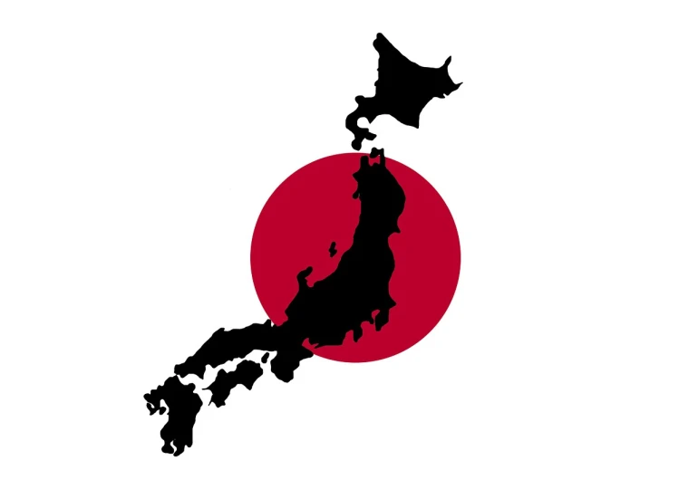 a map of japan with a red sun in the background, inspired by Kōno Michisei, sōsaku hanga, isolated on white background, side, jdm, toei