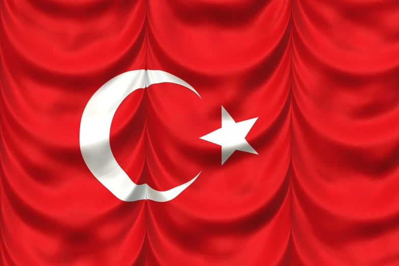 a red curtain with a white star and a crescent, shutterstock, hurufiyya, turkey, hyper realistic ”, flags, shell