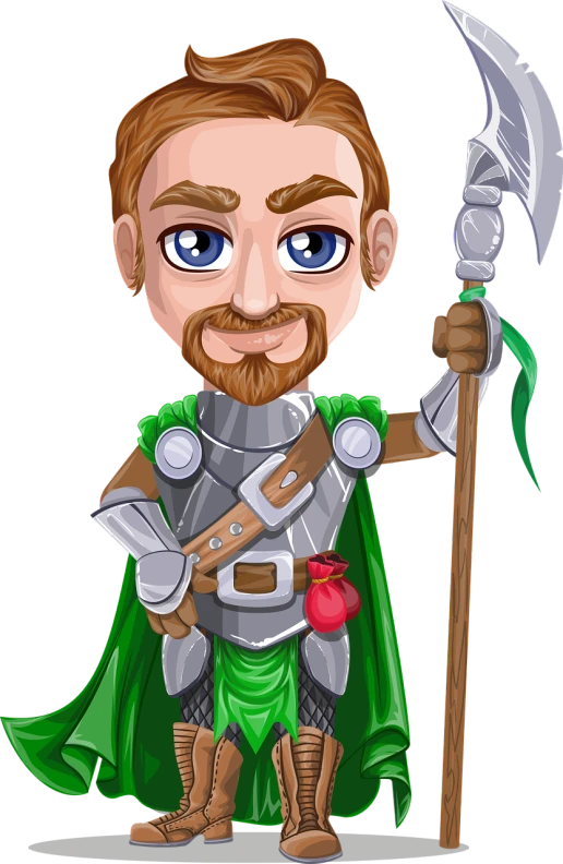 a cartoon image of a man dressed as a knight, a character portrait, inspired by Edward Clark, deviantart contest winner, druid warrior, mobile game asset, richard garriott, walter white as thor