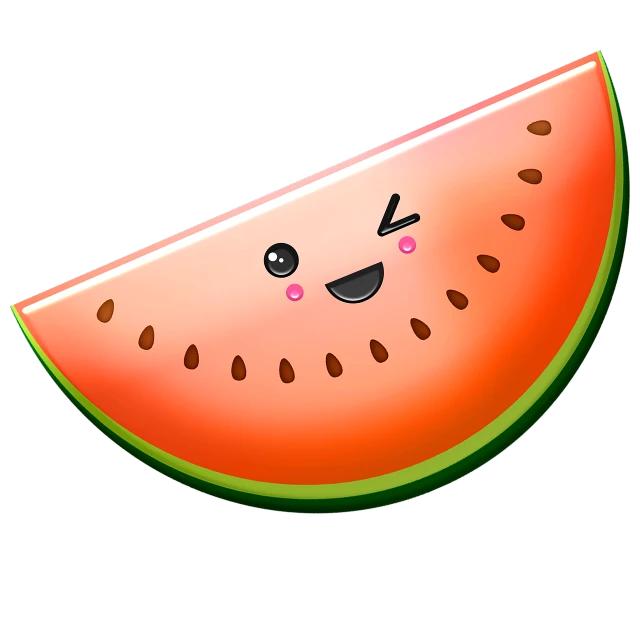 a slice of watermelon with a smiley face, a digital rendering, hurufiyya, glowing peach face, cute colorful adorable, black background!!!!!, ios