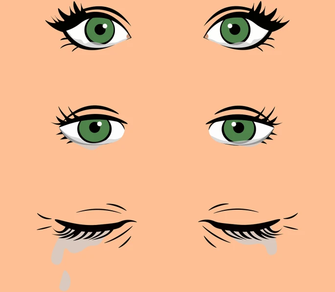 a close up of a person's eyes with different expressions, vector art, beautiful crying female android!, cruel green-eyed, crying one single tear, vertical eyes