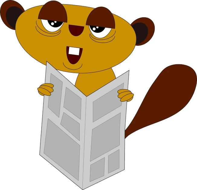 a cartoon beaver is reading a newspaper, mingei, in cartoon style, adventure time cartoon, marmoset, bad photo