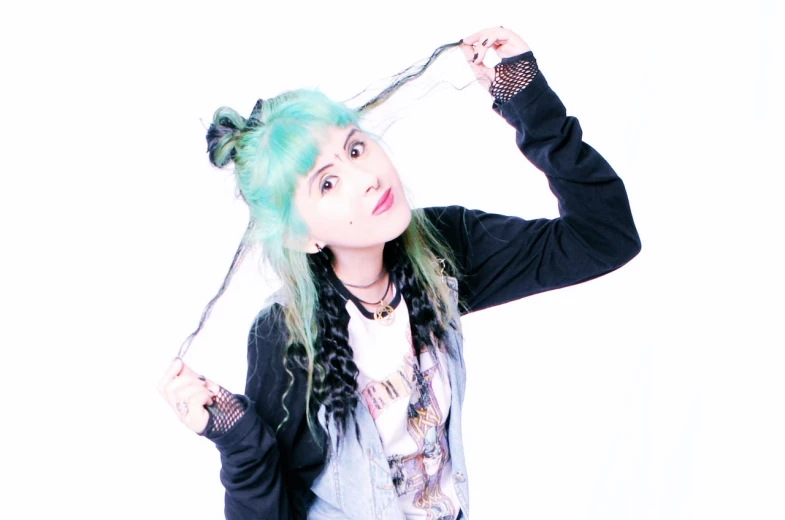 a woman with green hair holding a pair of scissors, a pastel, tumblr, grimes, joel fletcher, high key, kaitlyn michelle siragusa