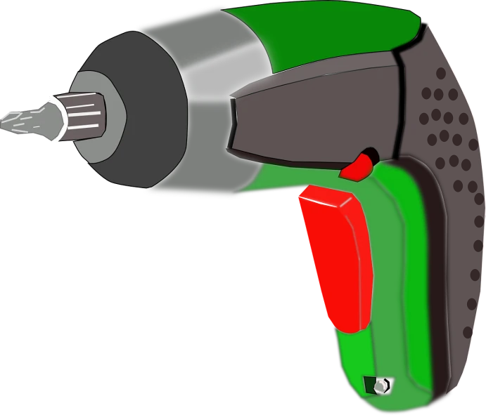 a close up of a drill on a black background, concept art, by Odhise Paskali, pixabay, hurufiyya, !!! very coherent!!! vector art, green and red, childrens toy, set against a white background