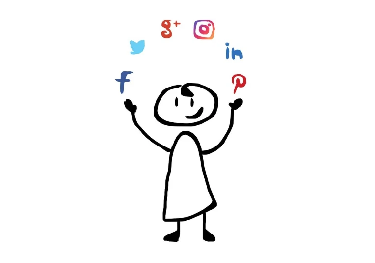 a drawing of a person holding up social icons, by Gen Paul, on white, digital marketing, instagram model, professional result