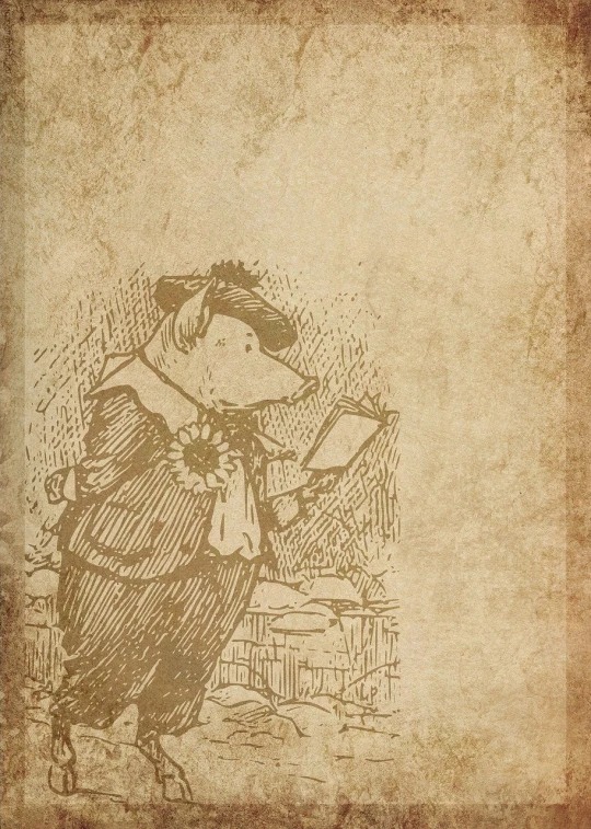 a drawing of a woman reading a book, a storybook illustration, inspired by Sir John Tenniel, conceptual art, anthropomorphic rat, steampunk!!!! grainy texture, mobile wallpaper, marauders map