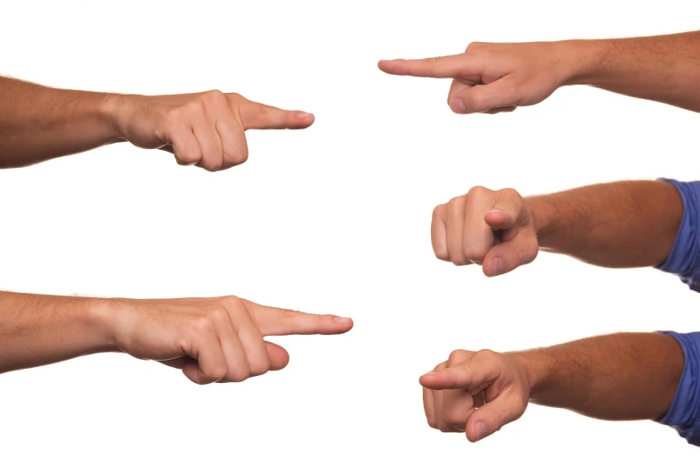 a group of people pointing their fingers at each other, by Juan O'Gorman, shutterstock, realism, dividing it into nine quarters, four, on a white background, meme template