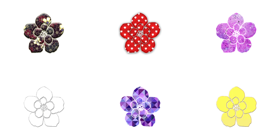 a bunch of different colored flowers on a black background, digital art, gems and diamond for fruit, purple and red colors, polka dot, 2 8 mm color