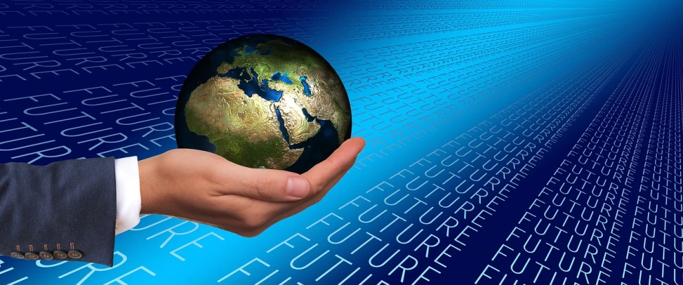 a close up of a person's hand holding a globe, a picture, pixabay, futurism, computer generated, no future!!!!, datacentre, title