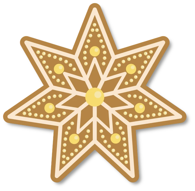 a star shaped cookie on a black background, inspired by Masamitsu Ōta, pixabay, sōsaku hanga, sticker design vector art, decorated polished wood, symmetry illustration, high detail illustration