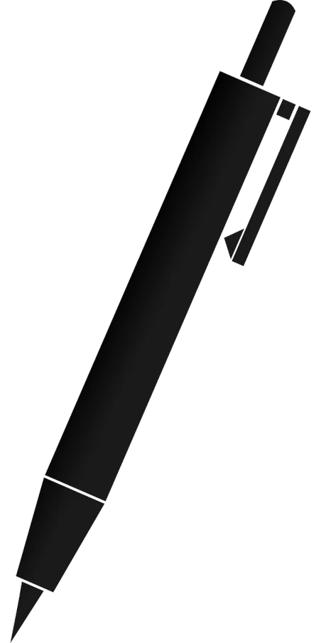 a close up of a pen on a white background, a drawing, inspired by João Artur da Silva, pixabay, suprematism, black backround. inkscape, simple cartoon, pipe, up-angle view