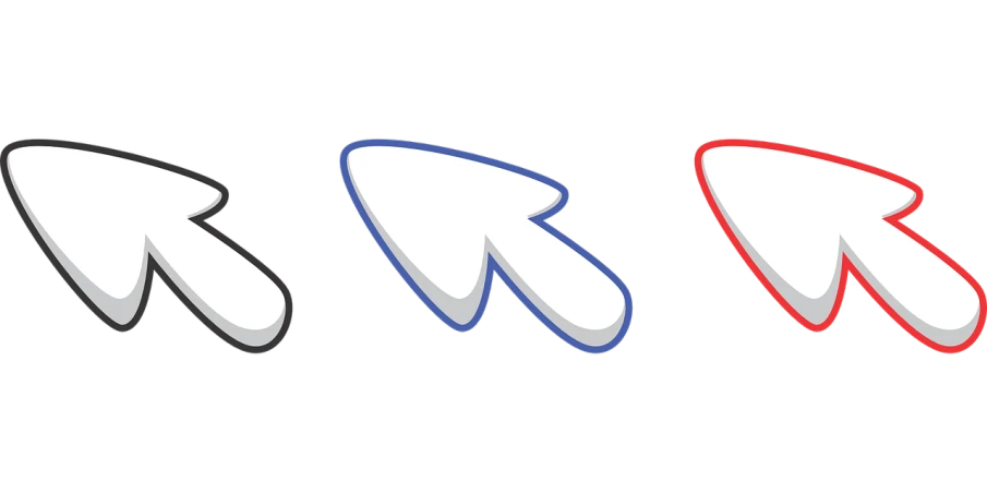 three arrows pointing in different directions on a black background, by Andrei Kolkoutine, flickr, computer art, colors red white blue and black, scrolling computer mouse, cutie mark, with pointing finger