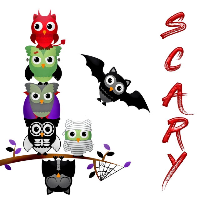 a group of owls sitting on top of a tree branch, inspired by Earle Bergey, serial art, scary elmo with long, horror scary terror, !!! very coherent!!! vector art, screencapture