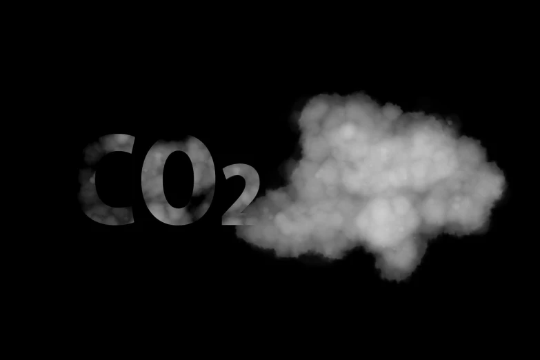 a black and white photo of a co2 cloud, an ambient occlusion render, pixabay, conceptual art, white font on black canvas, industrial fires and smog, # oc, 2b