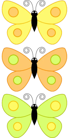 four different colored butterflies on a white background, by Martina Krupičková, trending on pixabay, op art, yellow-orange, the front of a trading card, 3 are spring, dougherty patrick