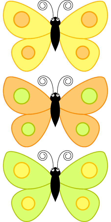 four different colored butterflies on a white background, by Martina Krupičková, trending on pixabay, op art, yellow-orange, the front of a trading card, 3 are spring, dougherty patrick