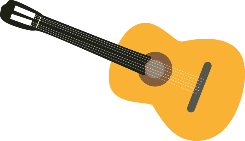 a yellow acoustic guitar on a black background, an illustration of, sōsaku hanga, an orange, plain background, computer - generated, straw