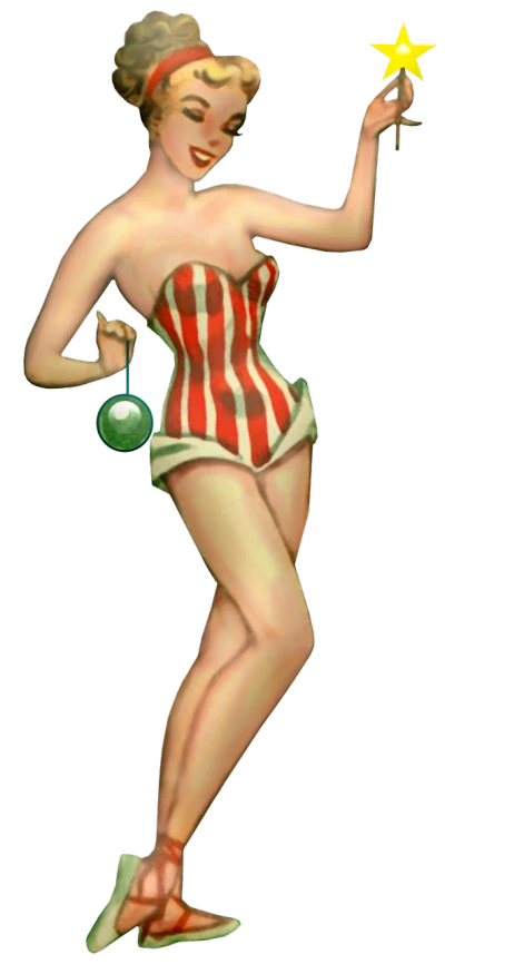 a pinup girl with a star in her hand, by Dave Kendall, deviantart, holding maracas, ingame image, smallest waistline ever, striped