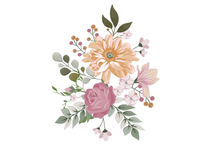 a bouquet of flowers on a black background, a digital painting, shutterstock contest winner, shoulder patch design, peach embellishment, created in adobe illustrator, embroidery