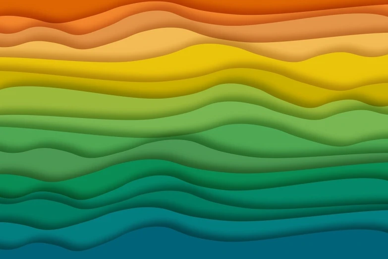 a multicolored wave pattern with orange, yellow, green, and blue, an illustration of, color field, 3d matte illustration, layers of strata, an illustration, layered paper