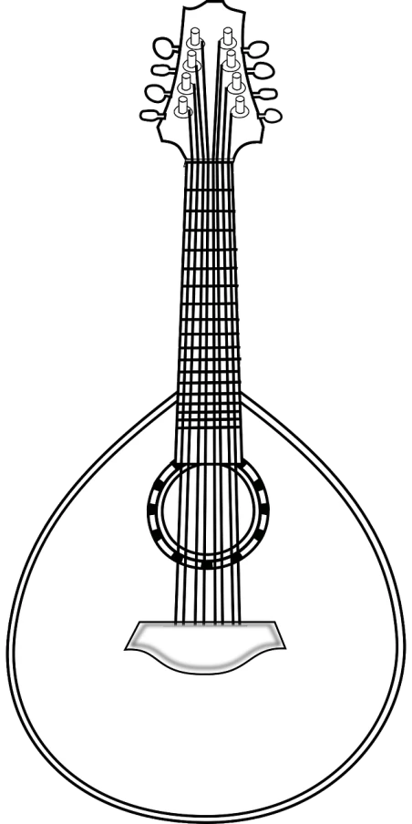 a black and white drawing of a guitar, lineart, by Andrei Kolkoutine, hurufiyya, world of lute, background image, arab, neckline