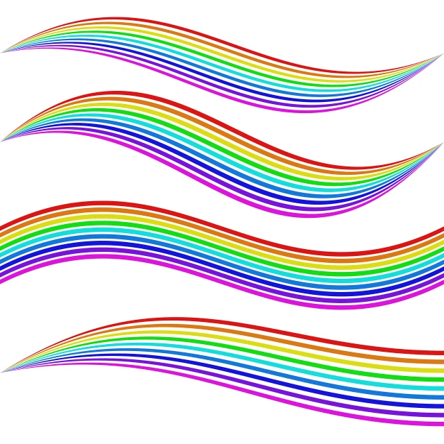 a rainbow of wavy lines on a white background, vector art, ribbons, chromatic material, line brush, variation