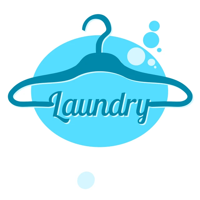 a clothes hanger with the word laundry on it, a picture, minimalism, flat 2 d design, bubble, blue color theme, smooth illustration
