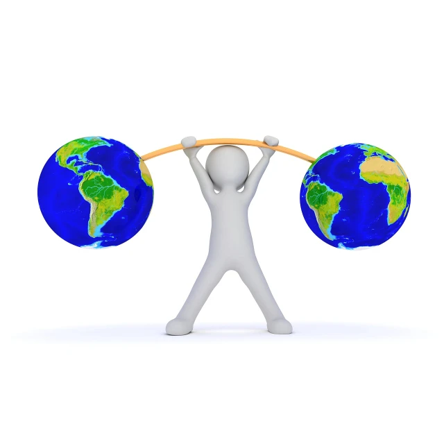 a person holding two earth globes on their shoulders, a picture, strong arms, 3 d image, holding a thick staff, strength