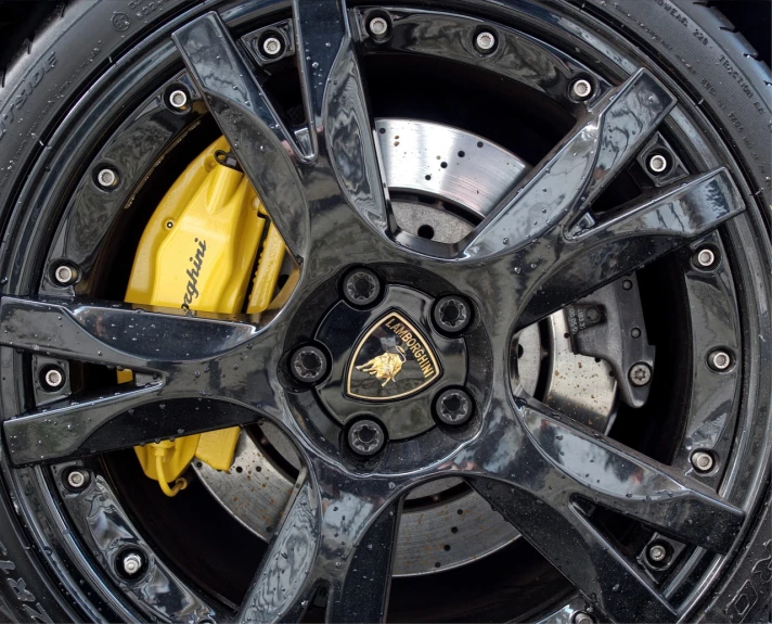 a close up of a wheel on a car, by Jakob Gauermann, lamborghini, superdetail, productphoto, hyperdetail