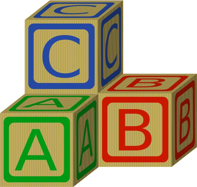 three blocks with the letters a, b, and c on them, by Alexander Robertson, pixabay, computer art, children's cartoon, 3 2 x 3 2, sturdy, alpha