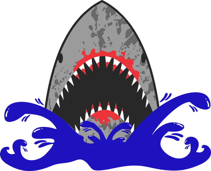 a shark with sharp teeth coming out of the water, an illustration of, high contrast illustration, menacing!, no logo, full color illustration